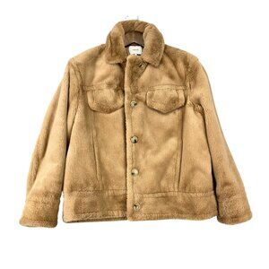 NWT Vince Womens Tan Faux Fur Button-Up Sherpa Jacket Size XL Nordstrom Exclus